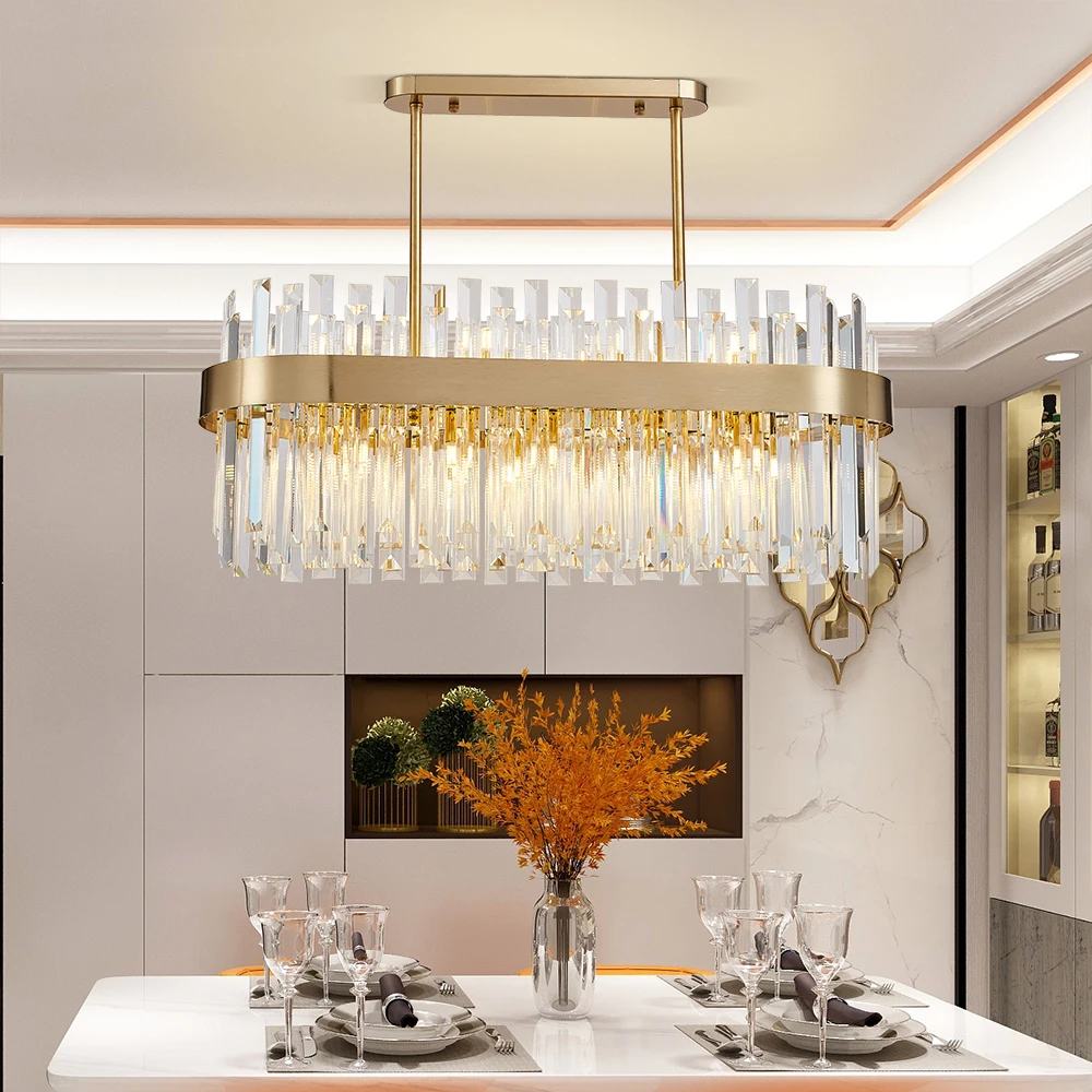 Modern Led Crystal Chandelier For Dining Room Luxury Home Decor Hanging Lamp Rectangle Kitchen Lighitng Gold Creative Fixtures