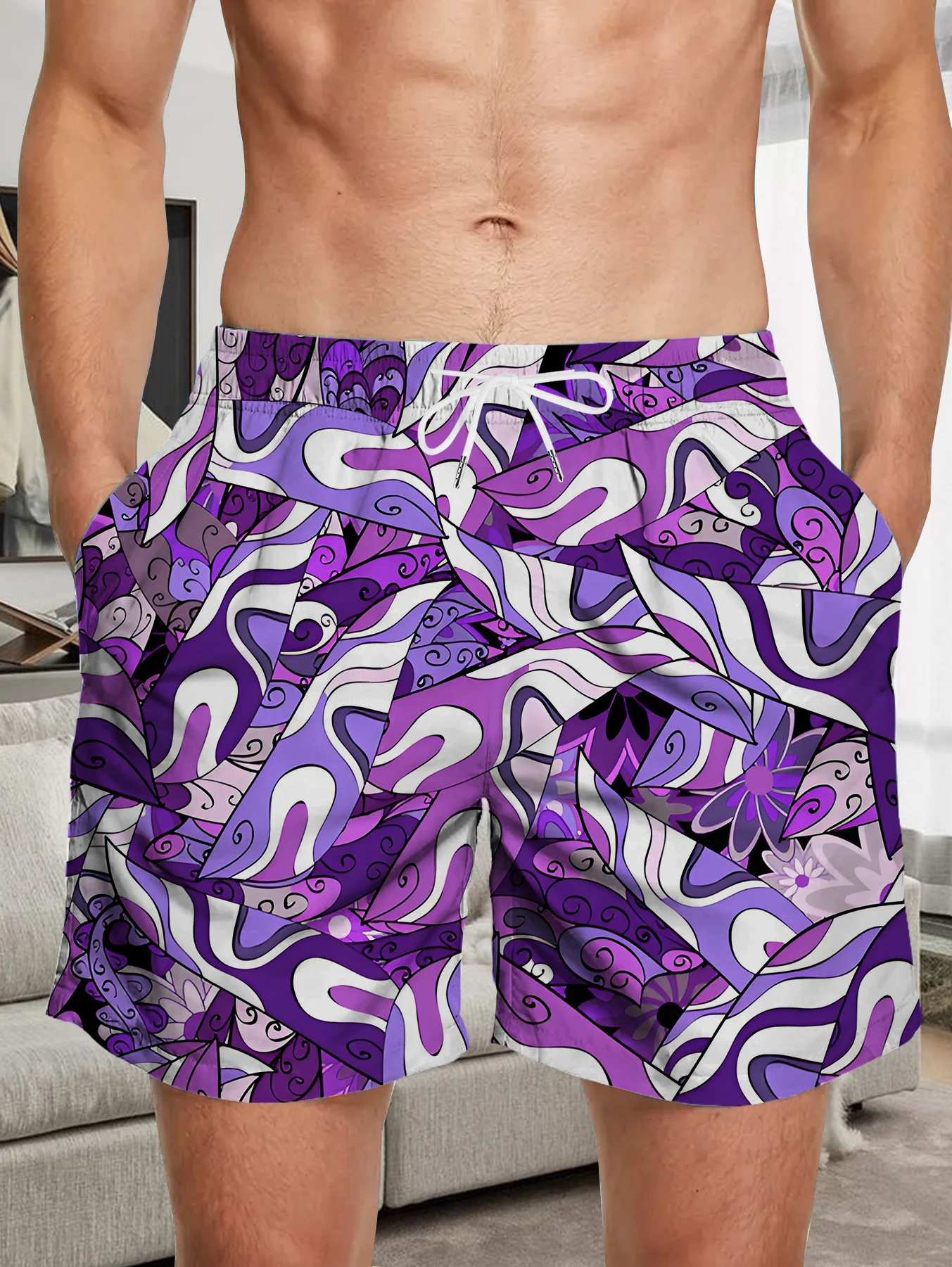 

Summer Full Print Beach Shorts Men Digital Printing Quick Dry Polyester Swim Trunks