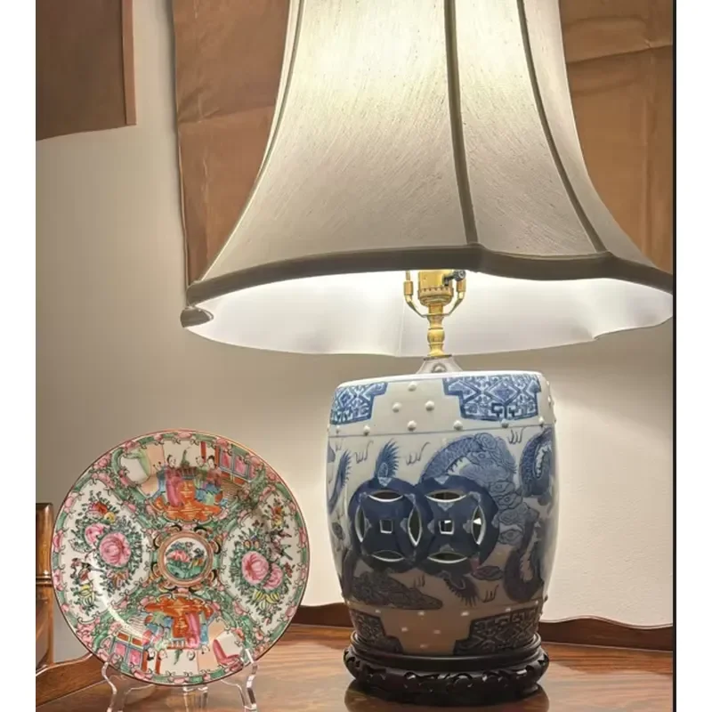Large Ceramic Table Lamp with Dome Shade Luxury Electric Standing Light Traditional Home Decor Vase Style Floor Lamp for