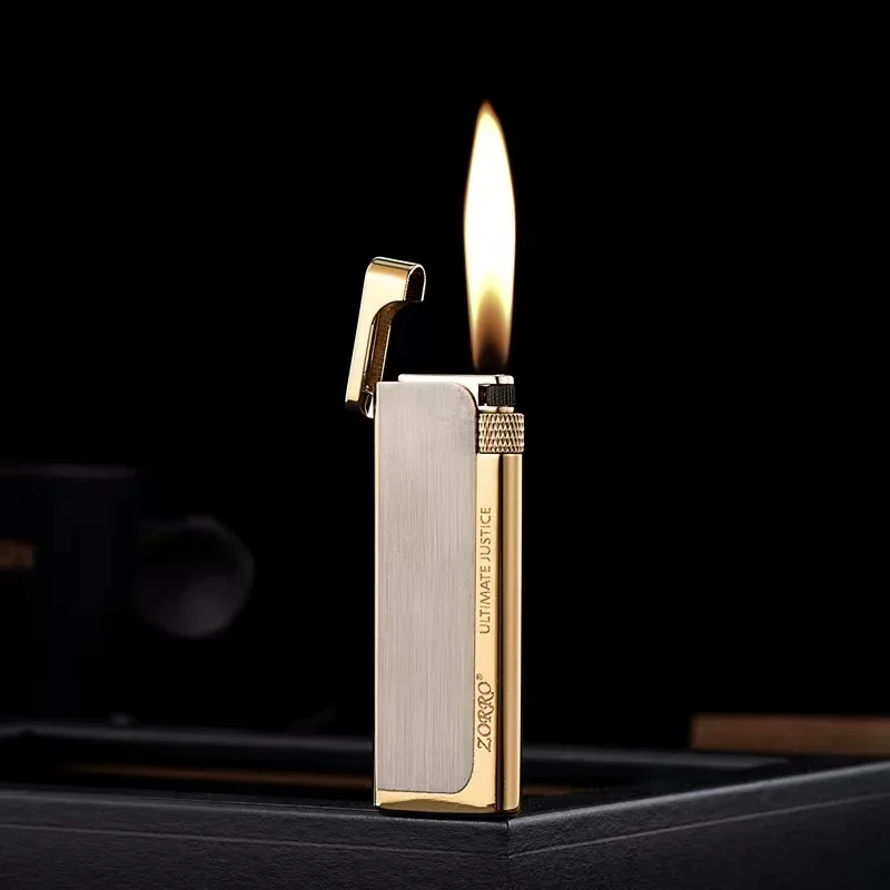 ZORRO Metal Zinc Alloy Ultra Thin Slim Grinding Wheel Side Slip Pure Copper Butane Gas Lighter Smoking Accessories Gadgets