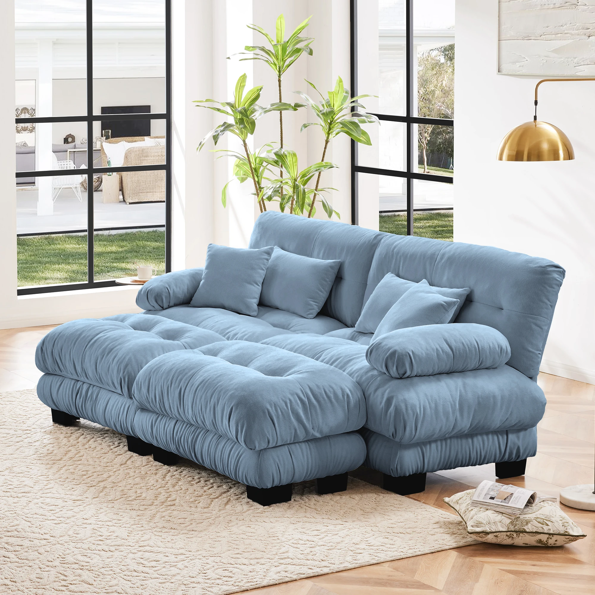 

Cloud Couch Sleeper Sofa for Living Room Chenille 2 Seater Sofa With 2 Lumbar Pillows and 2 Throw Pillows