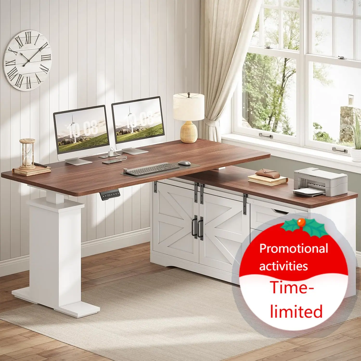 

Ограниченное по времени предложение: Угловой стол-трансформер Farmhouse L-образной формы, 55 дюймов, регулируемый по высоте, с выдвижными ящиками для хранения, компьютерный стол для работы стоя