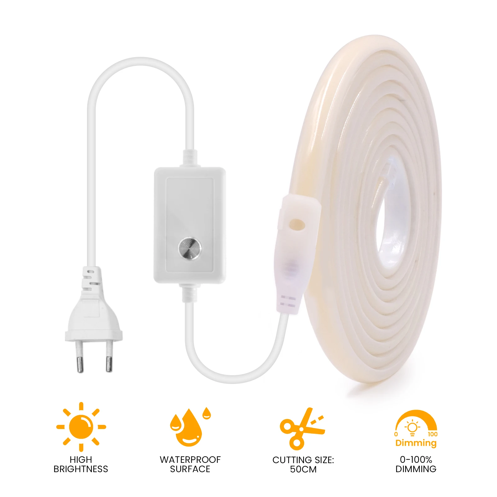 Imagem -02 - Led Cob Neon Light Strip com Interruptor Dimmer Power Plug Fita Flexível Impermeável Linha de Iluminação 220v 288leds por m