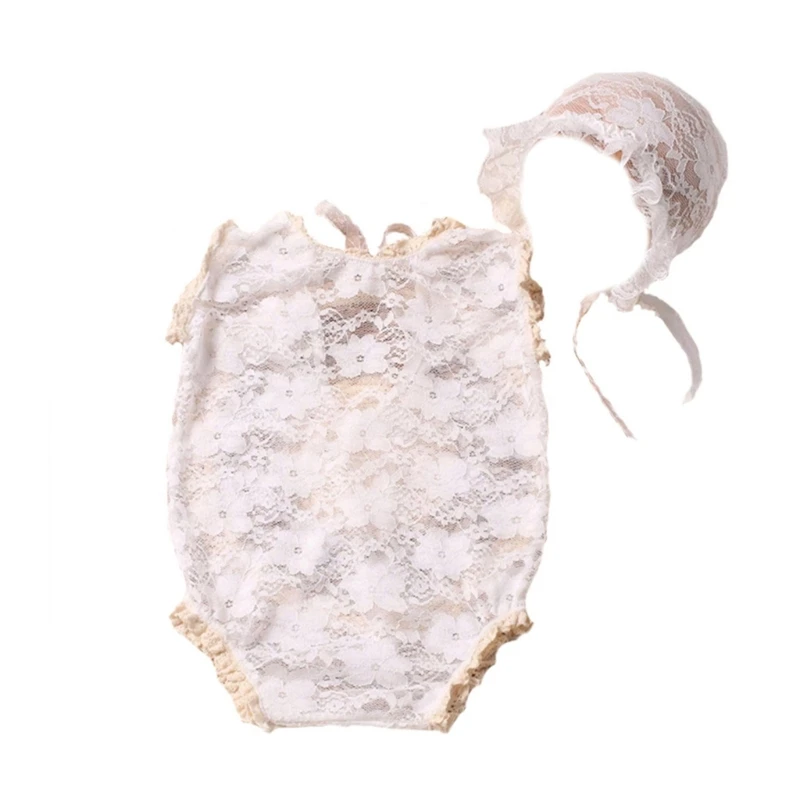 Newborn Photography Costume Baby Lace Backless Romper with Lace Headband Soft & Comfortable Mesh Constume with Headwear