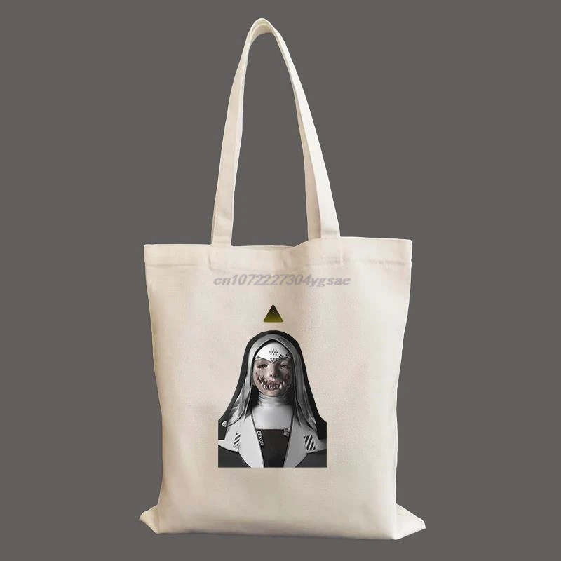 Demonic Nun Nonne Religieuse Horror Monster  Goth Gothic Canvas Shoulder Bag Student Female Handbag Reusable shopping bags