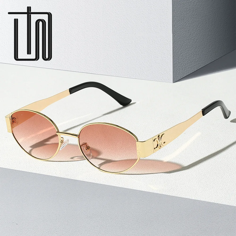

Classic Vintage Oval Sunglasses New Elliptical Frame Metal Frame Personalized Sunglasses Outdoor Shades Uv400 Trendy Fancy Gift