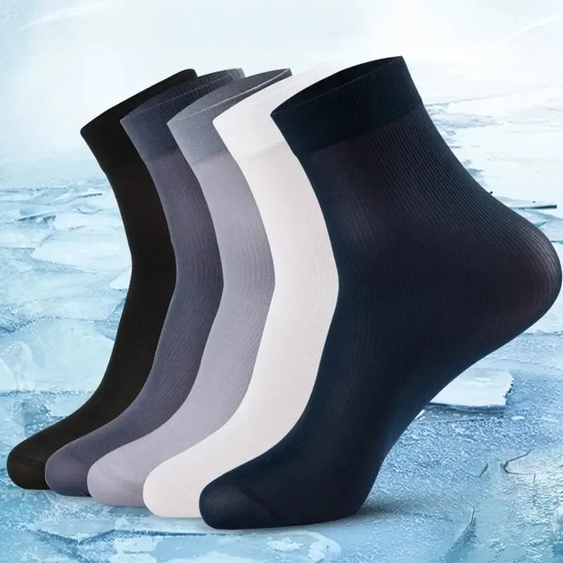 Silk Bamboo Antibacterial Socks Fiber 10/20pairs Long Ice Solid Men Business Summer Ultra-thin Stripe Breathable