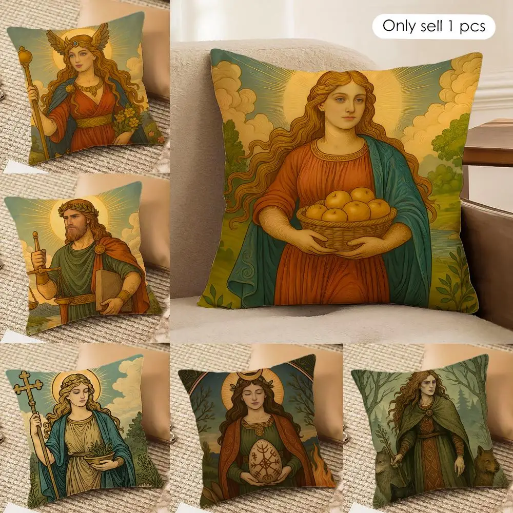Retro Nordic Mythology Cushion Cover Silky Short Plush Invisible Zipper Dustproof Sofa Pillow Case For Home Decor