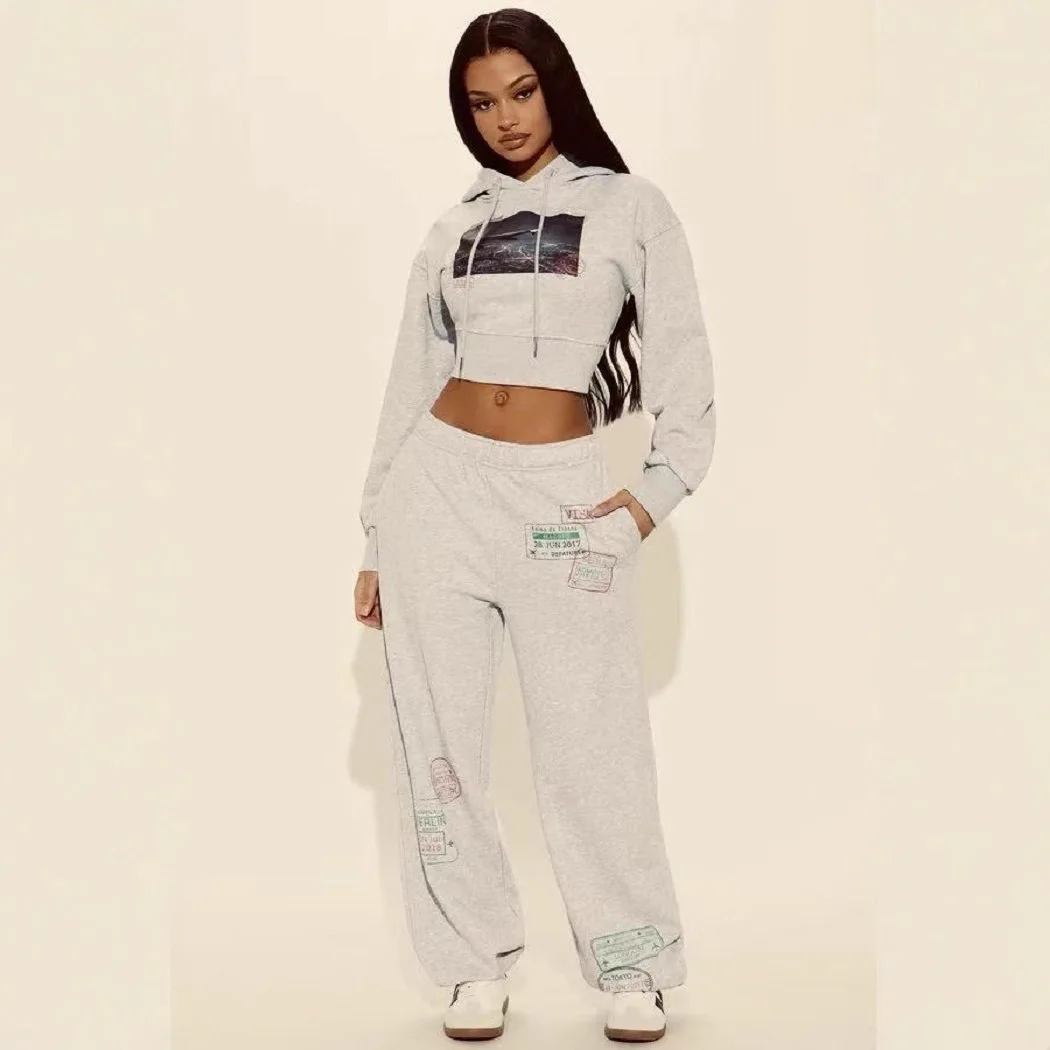 

Женский комплект из 2 предметов для фитнеса, толстовки с забавным принтом, спортивные штаны, одинаковый комплект, осень-зима 2021, новая уличная одежда, спортивные спортивные костюмы