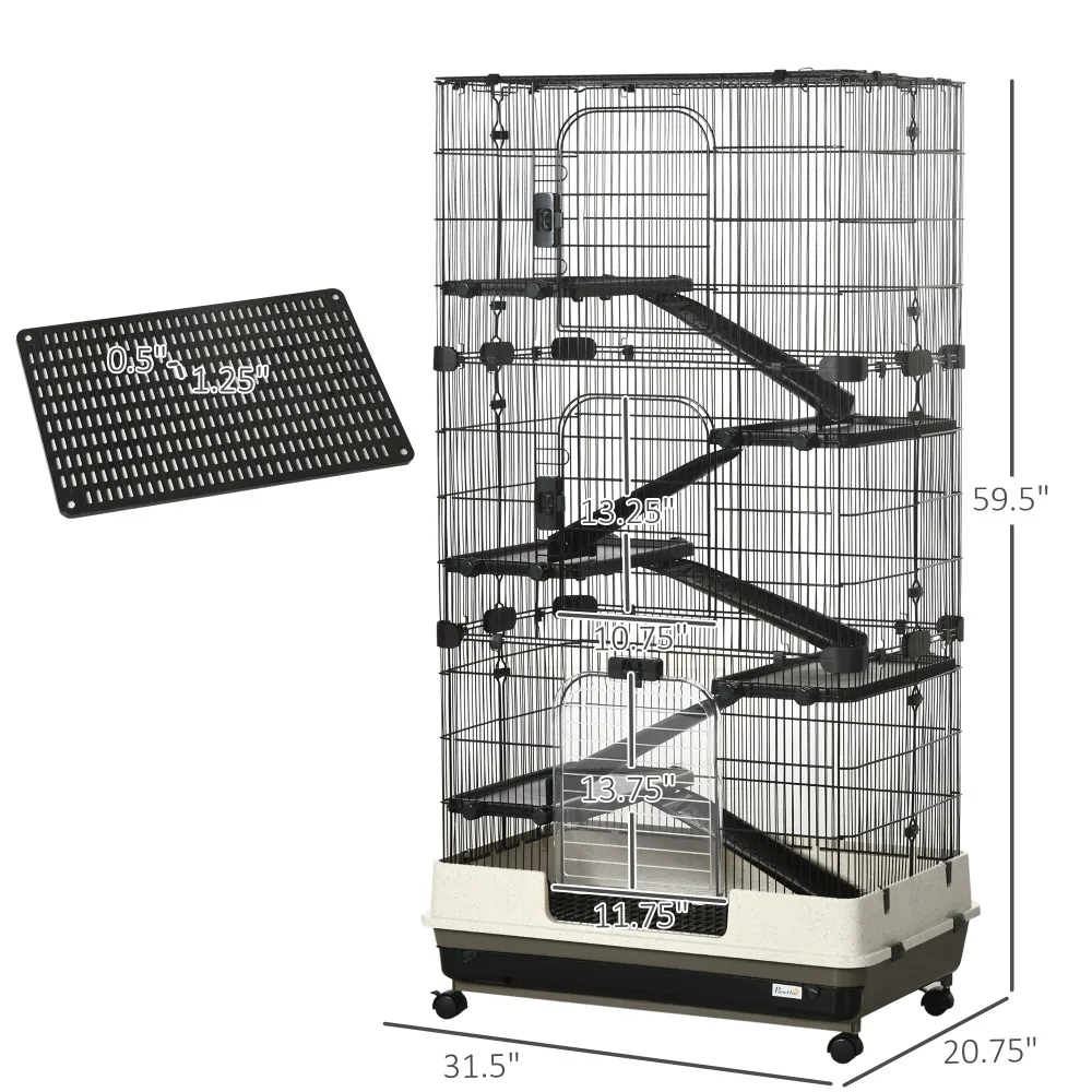 Small Animal Cage with Wheels, for Easy Cleaning Up Heavy-Duty Construction Portable Bunny Cage 6-Tier Pet Cage