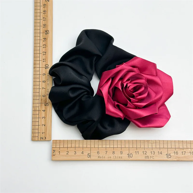 Woman Large Vivid Rose Flower Elastics Hair Band Girls Elegant Scrunchies Hair Ties Lady Sweet Ponytail Hold Hair Accessories