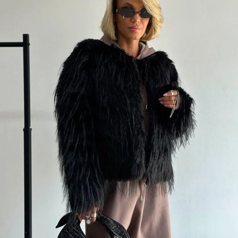 Veste courte en fausse fourrure pour femmes, pardessus court chaud en peluche, élégant, tendance, décontracté, Streetwear, usage quotidien, 2025