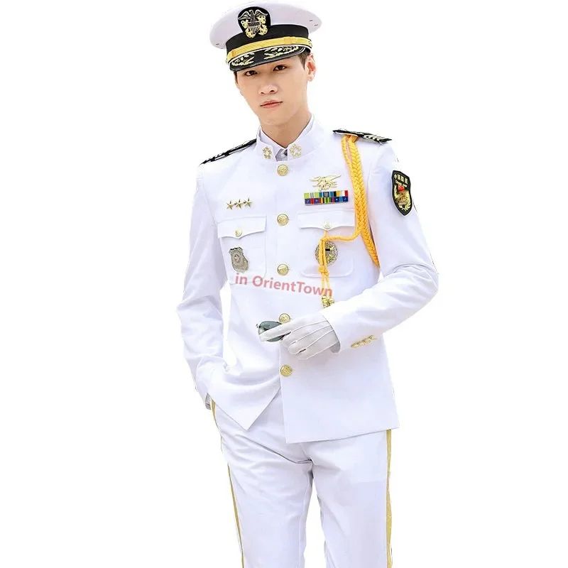 International Seafarer Spring Autumn Security Concierge Standard Uniform Stand Collar Crew Captain Uniform Black White Suits