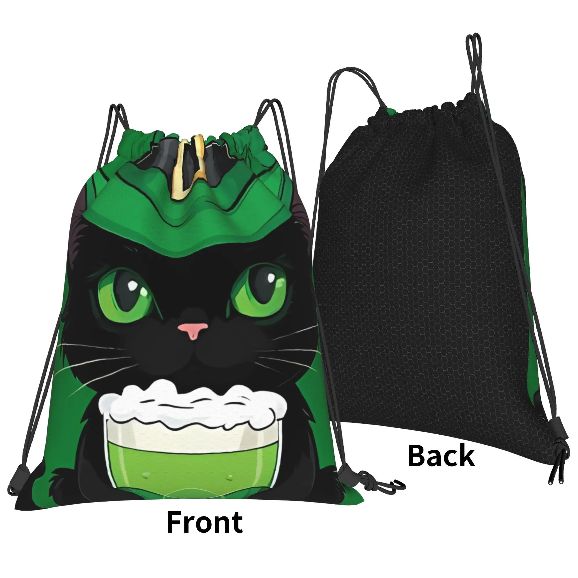 St Patricks Day Paws And Cat With Green Hat And Beer Portable Hiking Riding Gym Drawstring Storage Sporty Backpacks