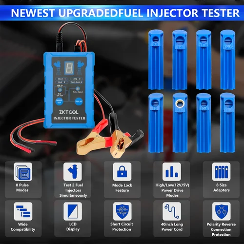 Imagen 2 del producto Kit de herramientas de limpieza universal para probador de inyector de combustible con 8 modos de pulso, doble canal de 4 cables (para 2 inyectores), 8 adaptadores de tamaño,