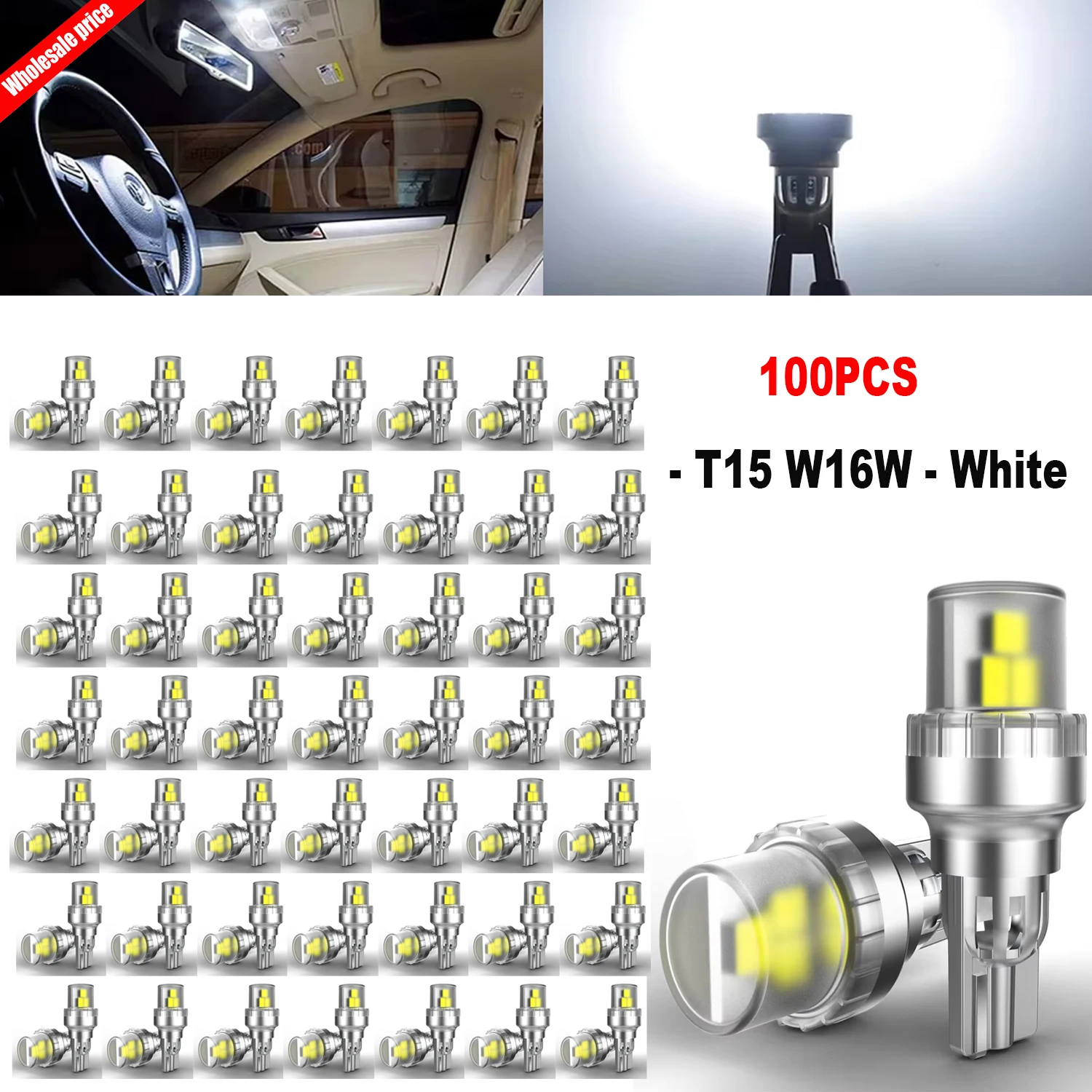 100Pcs W16W T15 921 LED Backup Light Bulbs Plug and Play 300Lm For Renault Hyundai i30 i40 i10 Tucson Accent Easy Installation
