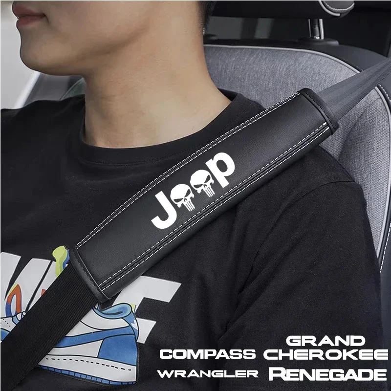 2Pcs Top Nappa Leather Car Seat Belt Shoulder Cover For Jeep WRANGLER CHEROKEE COMPASS PATRIO Renegade Car Accessories