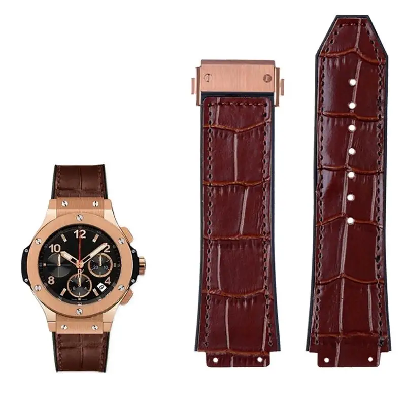 

SCHIK Genuine Leather Watch Band For Hublot Big Bang Series Cowhide Strap Men Wristband With Tools Accessories Black Brown