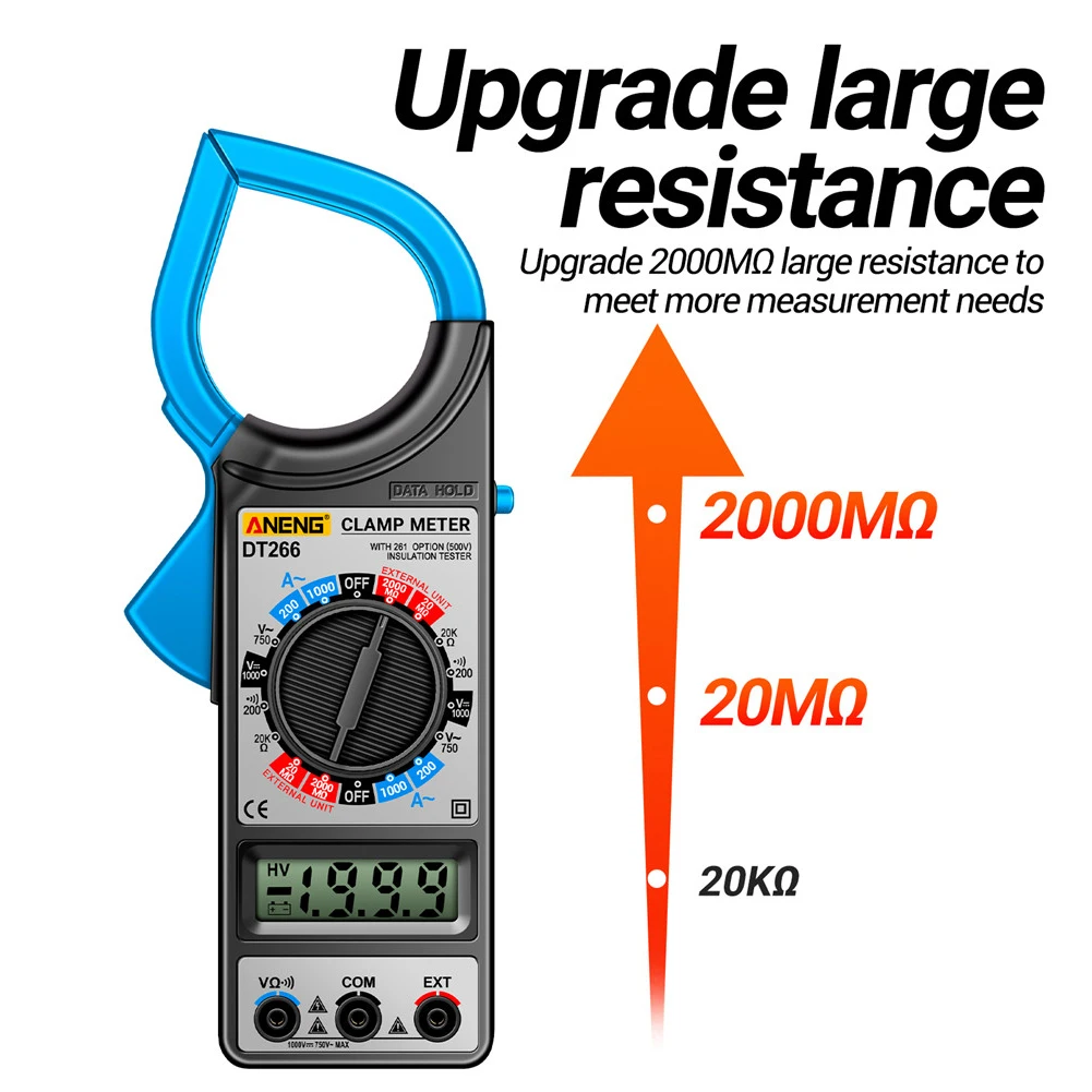 Digital True RMS Multimeter 1999 Counts AC DC Voltage Current Tester LCD Clamp Ammeter Resistance Meter Automotive Multimeter