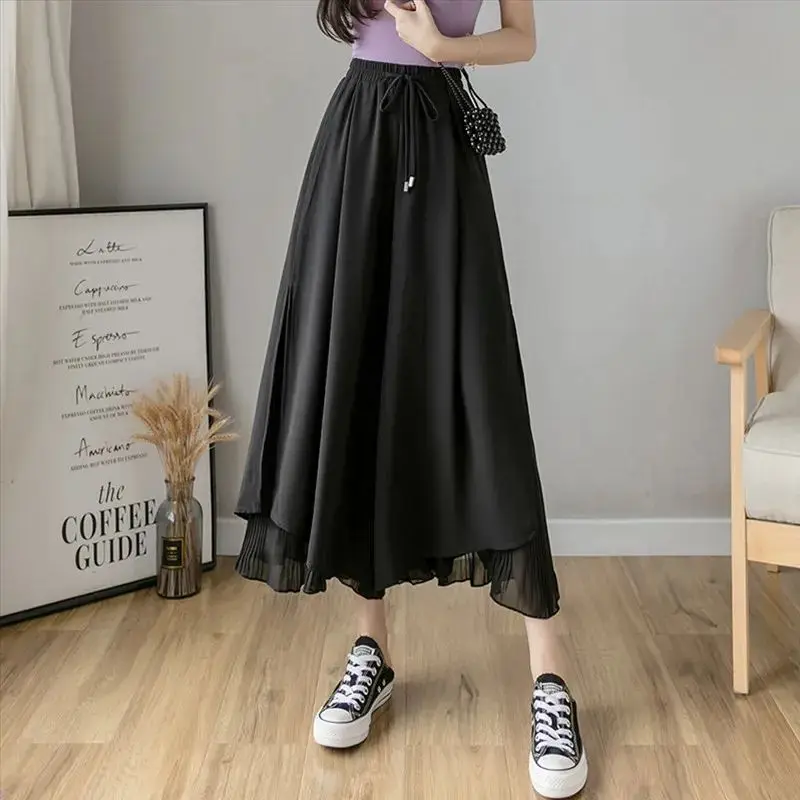 

Women's Spring Summer Solid Color Shirring Folds Elastic High Waisted Lace Gauze Patchwork Elegant Fashionable Harajuku Skirts