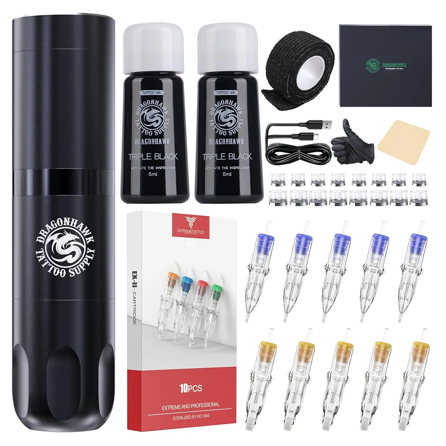 

Wireless Tattoo Gun Kit with Rotary Machine, Powerful Motor, 10 Cartridge Needles for Beginners Lining Shading