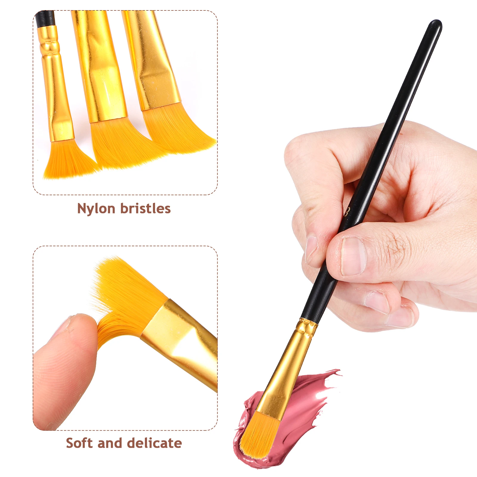 

10 pcs Acrylic Painting Brush Set Color Palette Nylon Metal Craft Tool Fine Detail Oil Watercolor Brushes Kids Beginners Artists