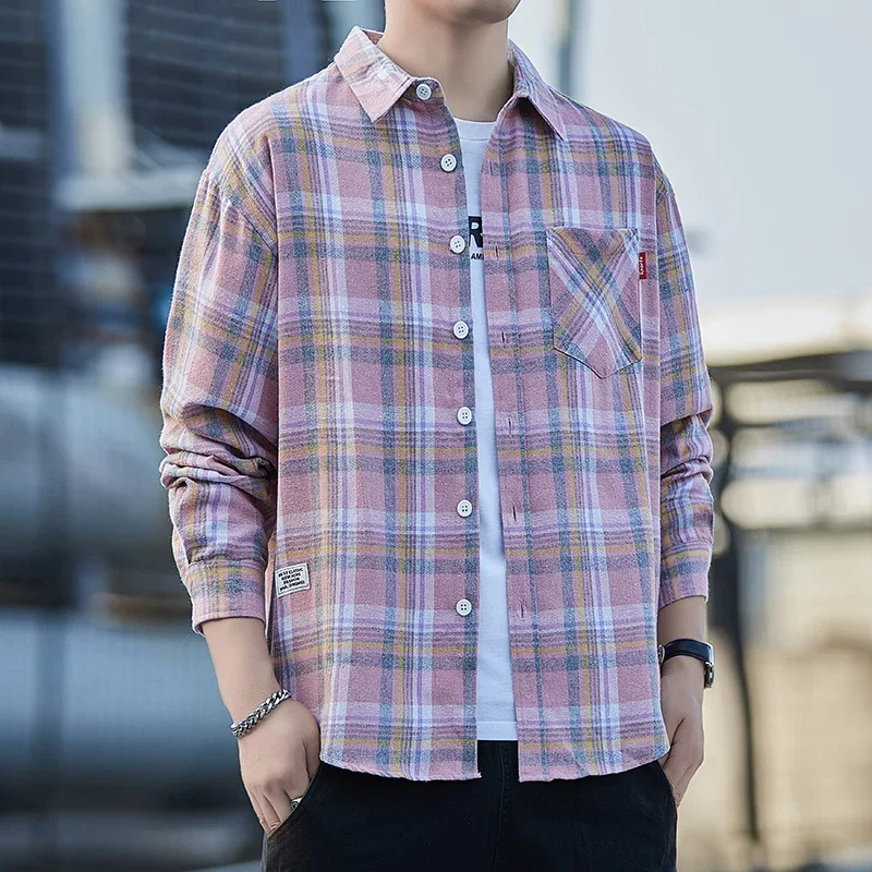 Men's Plaid Shirts Spring Autumn Big Size Loose Fashion Thin Long-sleeved Chest Pocket Design Oversized 9XL Lapel Casual Shirts