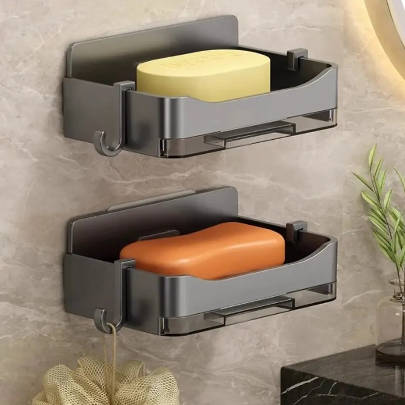 Wall-mounted Drain Soap Box Soap Holder Bathroom Wall Hanging Soap Box Perforation-free Bathroom Soap Box Storage Rack image 5