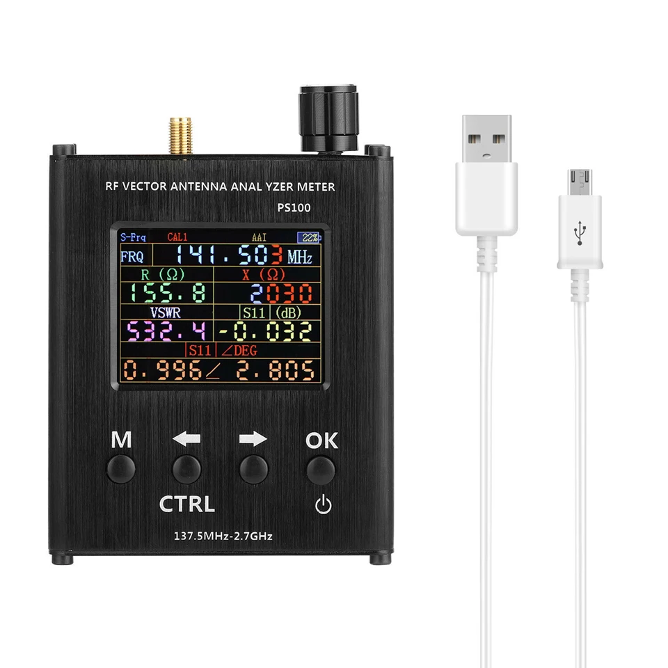 

N1201SA PS100 Handheld Vector Antenna Analyzer 137.5MHz-2.7GHz SWR Meter Standing Wave RF Vector 0.1Ω~1000Ω Impedance Tester