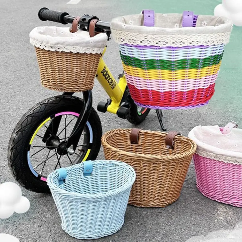 

New 20*16.5*16cm KidsBike Basket Bicycle Accessories Rattan Wicker Bicycle Storage Bag Hand-Woven Sticker Bicycle Accessories