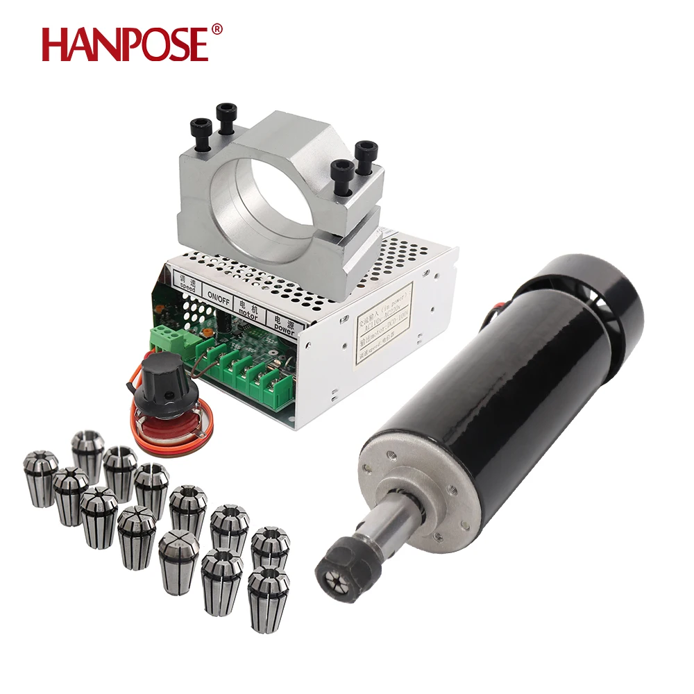 HANPOSE 0,5 kW Klemmspindel, luftgekühlt, ER11 Spannzange, CNC 500W Spindelmotor + Netzteil mit Drehzahlregler