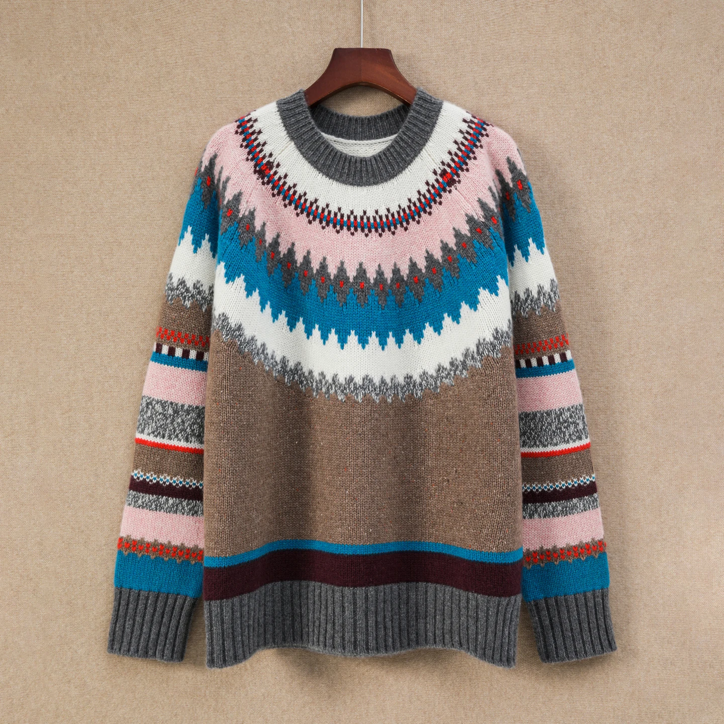 

Красочный свитер из чистого кашемира, женский свитер с круглым вырезом, цветной вязаный свитер с длинными рукавами, свободная основа, утолщенный свитер.