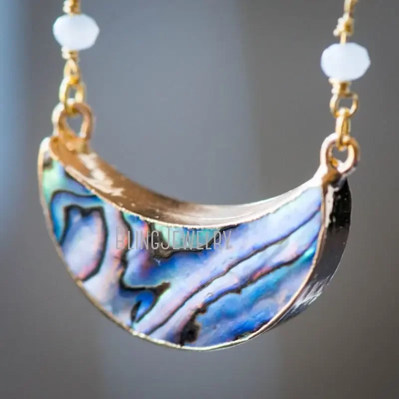 10pcs Natural Shell Moon Crescent Necklace Abalone Bohemian Collar Arcane Rosary Chain Women Layer Jewelry