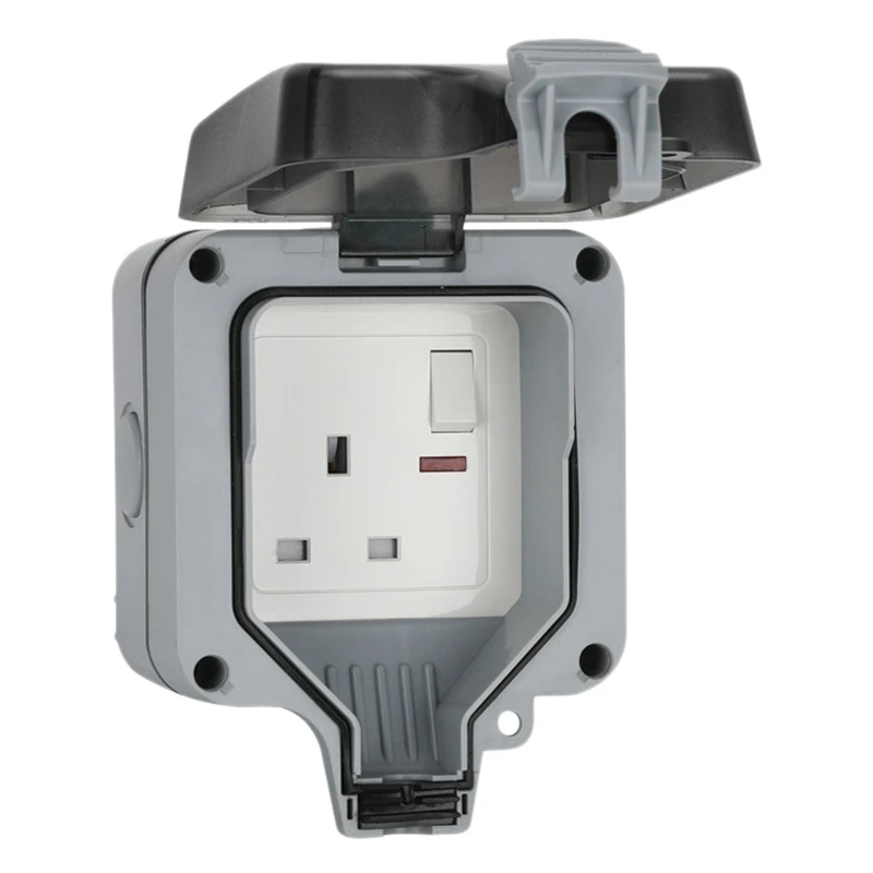 HDL IP66 Outdoor Extension Lead 13A Rainproof Charging Socket Outdoor Socket Waterproof Box with Independent Switch(UK Plug)