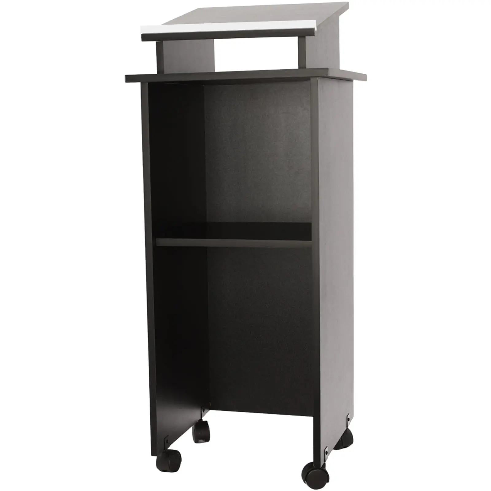 

Wooden Portable Speaking Lectern Desk with Wheels, Floor Mobile Reception Desk, Standing Presentation Hostess Podium Stand for C