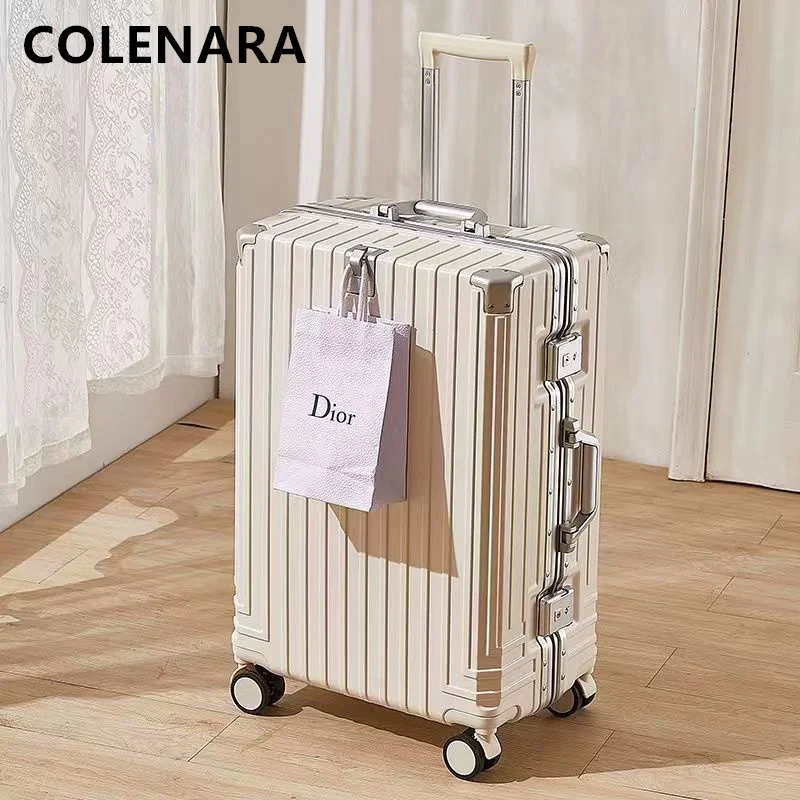 COLENARA 20"22"24"26"28Inch Aluminum Frame Luggage Women's Trolley Case Men's Boarding Case Travel Essentials Rolling Suitcase