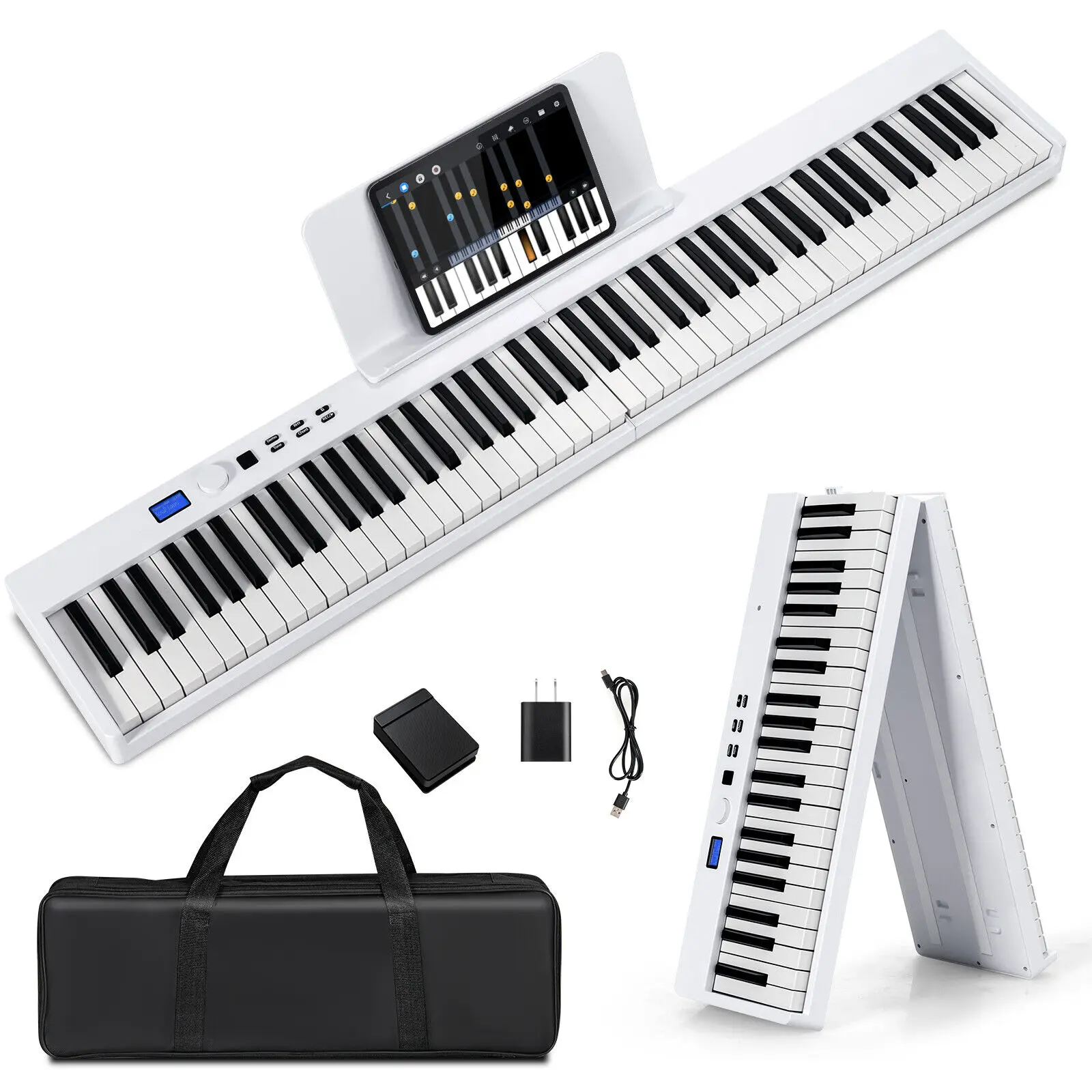 DORTALA 88-Key Foldable Digital Piano, Full-size Semi Weighted Electronic Keyboard w/ MIDI & Wireless BT, Sustain Pedal