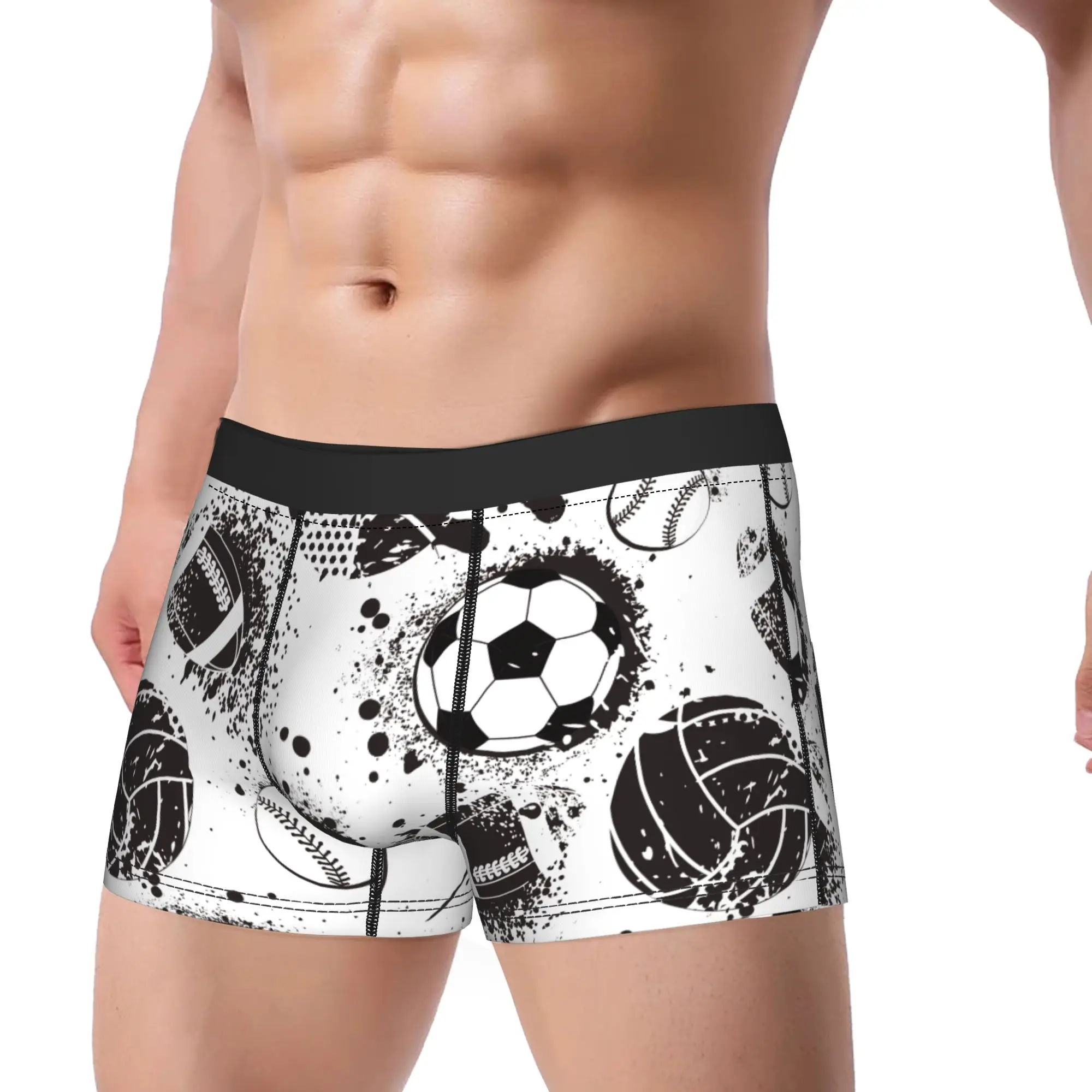 Men Cartoon Soccer Ball Football Long Underwear  Sexy Boxer Briefs Shorts Panties Male Soft Underpants M-XXL