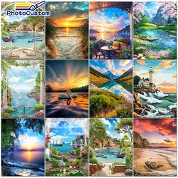 PhotoCustom Painting By Numbers Landscape DIY Paints By Number For Adults Kit Oil Paint On Canvas Picture By Number Home Decor