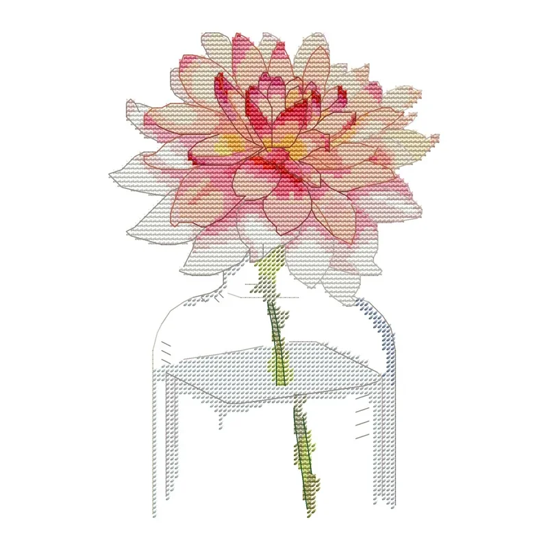 Joy Sunday-Cross Stitch Kit,Pink Lotus in a Bottle,Polyester/Long-staple Cotton Embroidery Thread,Printed Cross Stitch Patterns