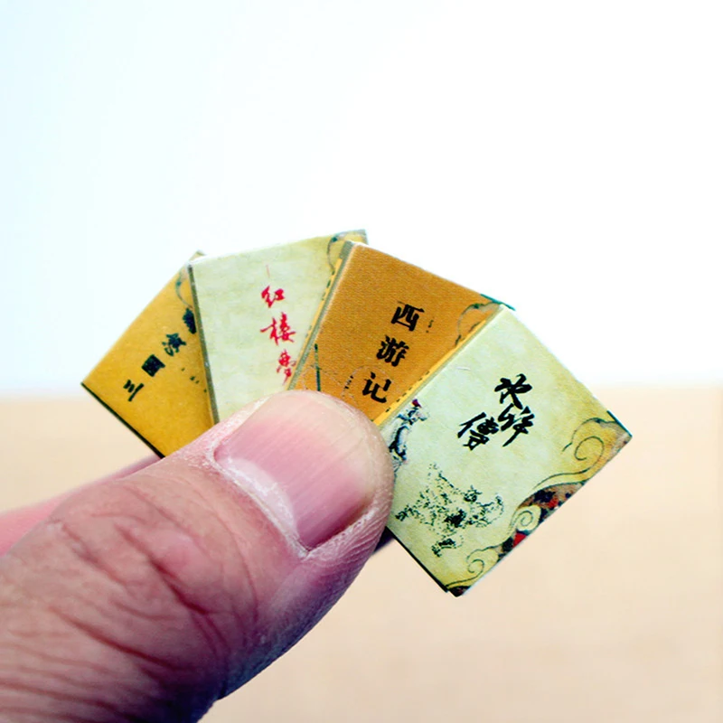 4개 세트 미니 네 가지 고전 소설 책 모형 인형집 액세서리 학습 장식 미니어처 인형집 아이템