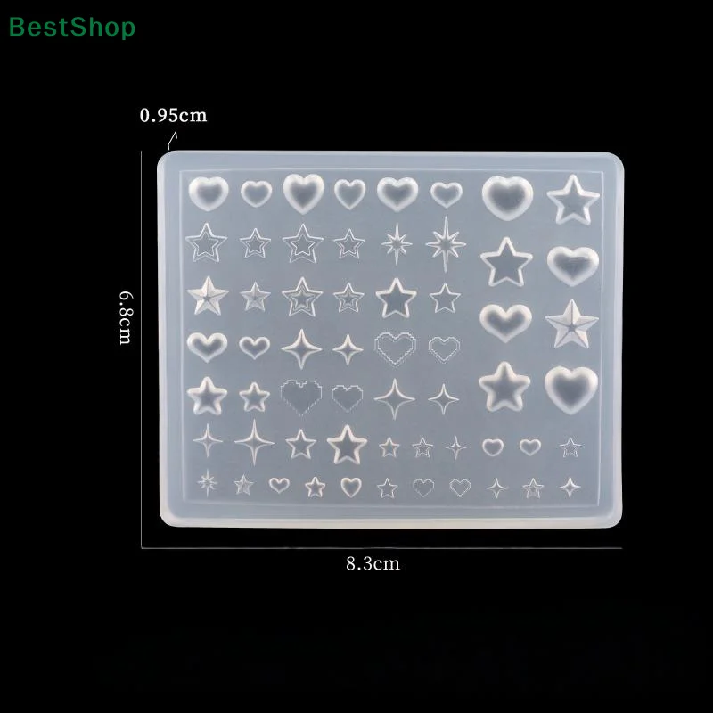 ♥ ♥ ♥ 3D 실리콘 네일 아트 몰드(오각형, 하트, 별) 릴리프 디자인 DIY 네일 장식, 클리어 매니큐어 템플릿
