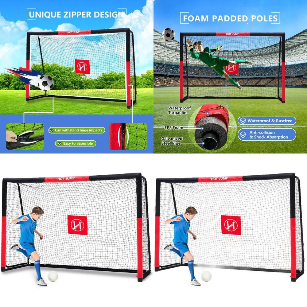 

Portable Metal Soccer Goal Set for Kids 8-12, 6x4 to 12x6.5 Sizes, Zippered Net, Easy Assembly, Weatherproof Padded Posts