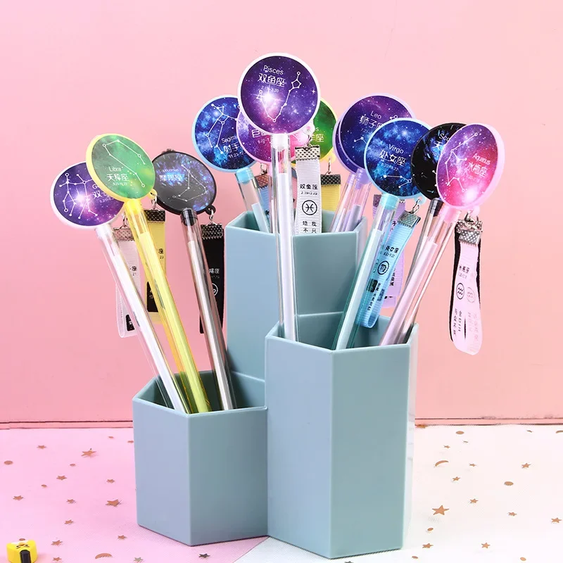 

40 шт., ручка «Двенадцать созвездий», кулон с лентой, студенческий подарок, канцелярские принадлежности, черная вода, нейтральная ручка, игольная трубка, подпись