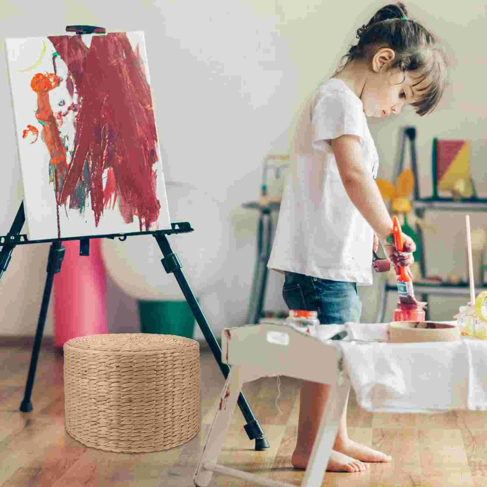 Woven Stool for Kids Children Small Shoe Changing Grass Garden Outdoor Bench Handmade Lightweight Versatile Use Safe