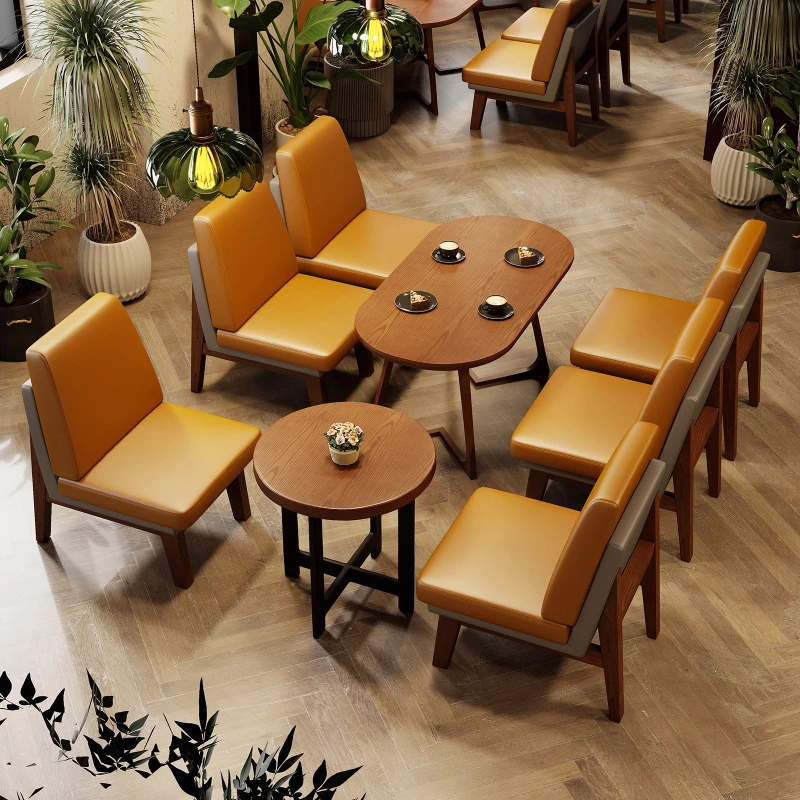 

Cafe table and chair combination Milk tea dessert shop Western restaurant Solid wood table and chair combination Backrest chair