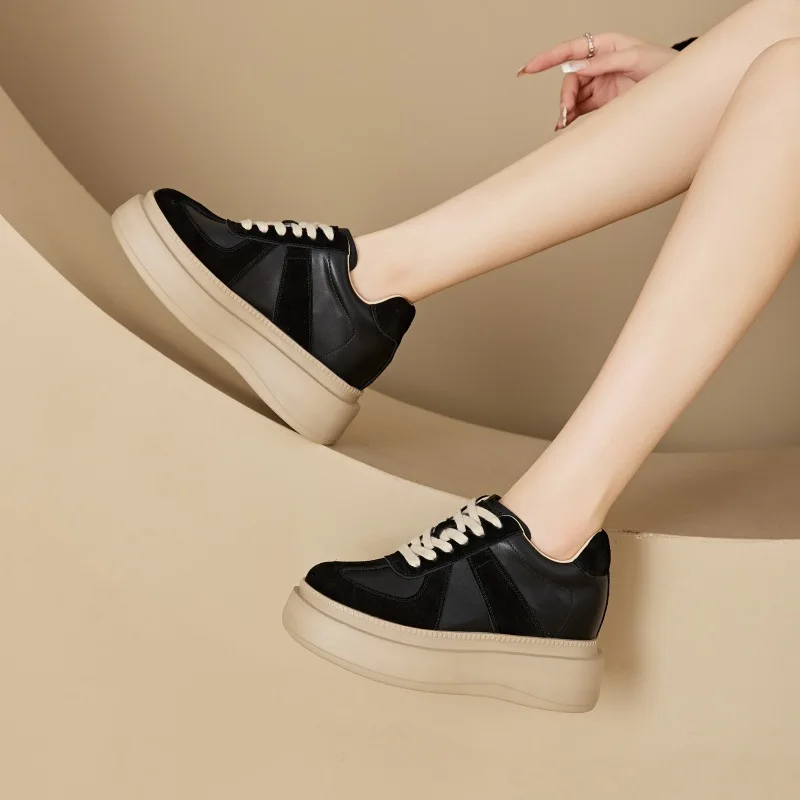 Echt leer binnenhoogte toenemende Duitse trainingsschoenen dames Forrest Gump schoenen met dikke zolen sportplankschoenen