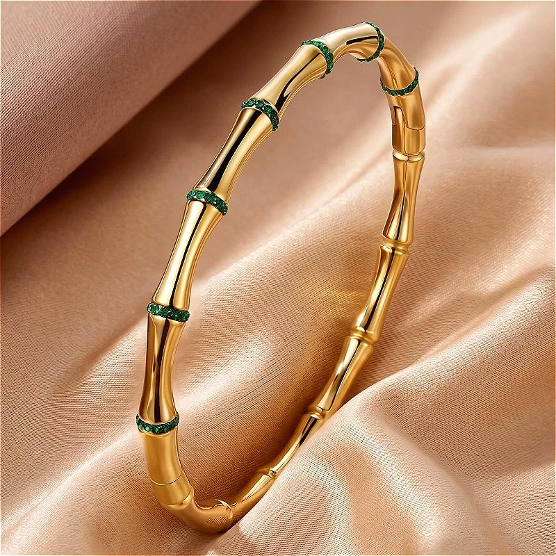 Bambus-Gelenk-Titanstahl-Armreif, modischer, vielseitiger runder Edelstahl-Armreif, schlichtes, einzigartiges Armband für Herren und Damen, Alltagsgeschenke – Detail 1