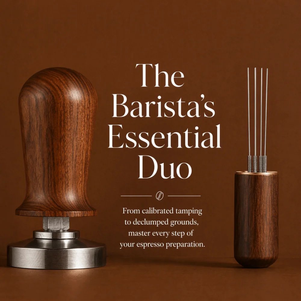 51mm Diameter Espresso Tamper Set Spring Loaded Stainless Steel Base Coffee Stirrer Set 304 Stainless Steel Wooden Handle