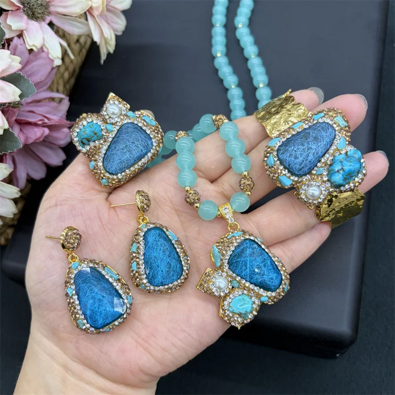 Multi Color Stone Turkish Women Gemstone Crystal Necklace Ring Bracelet Earring Set Party Vintage Statement Wedding Jewelry